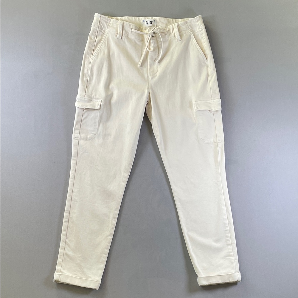 PAIGE “Christy” Cargo Rolled Cuff High Rise Oyster White Jeans | Size 29